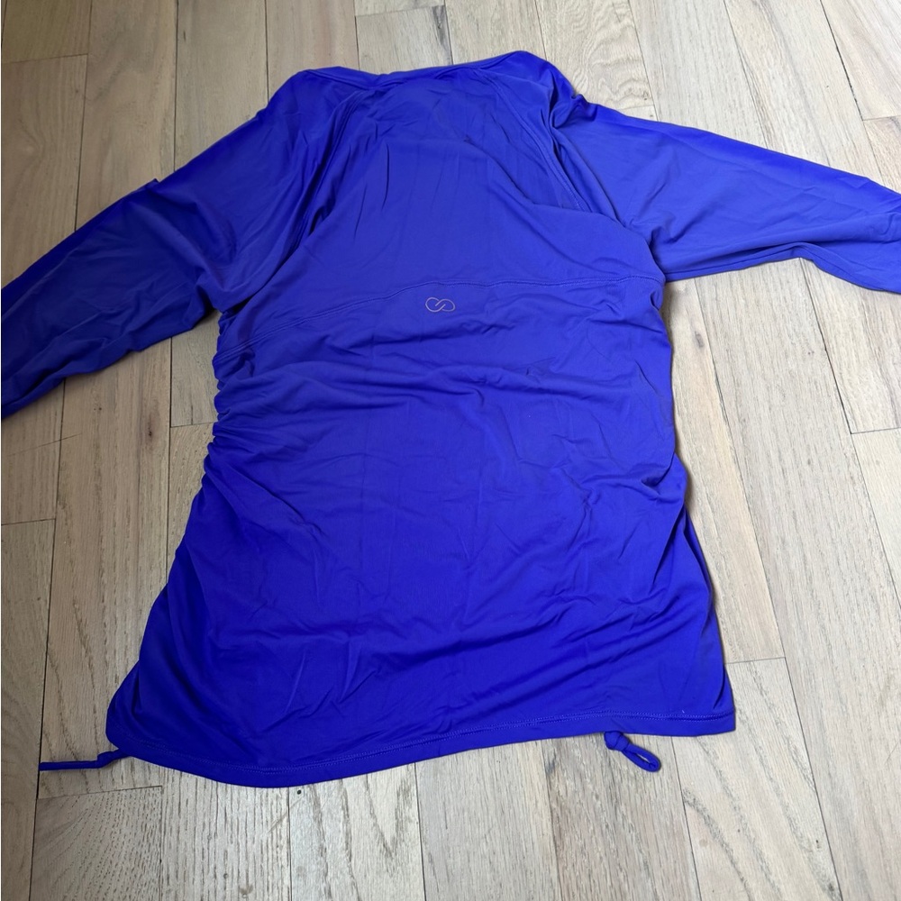 CALIA by Carrie Underwood Purple Ruched Polo Blouse - Picture 6 of 7